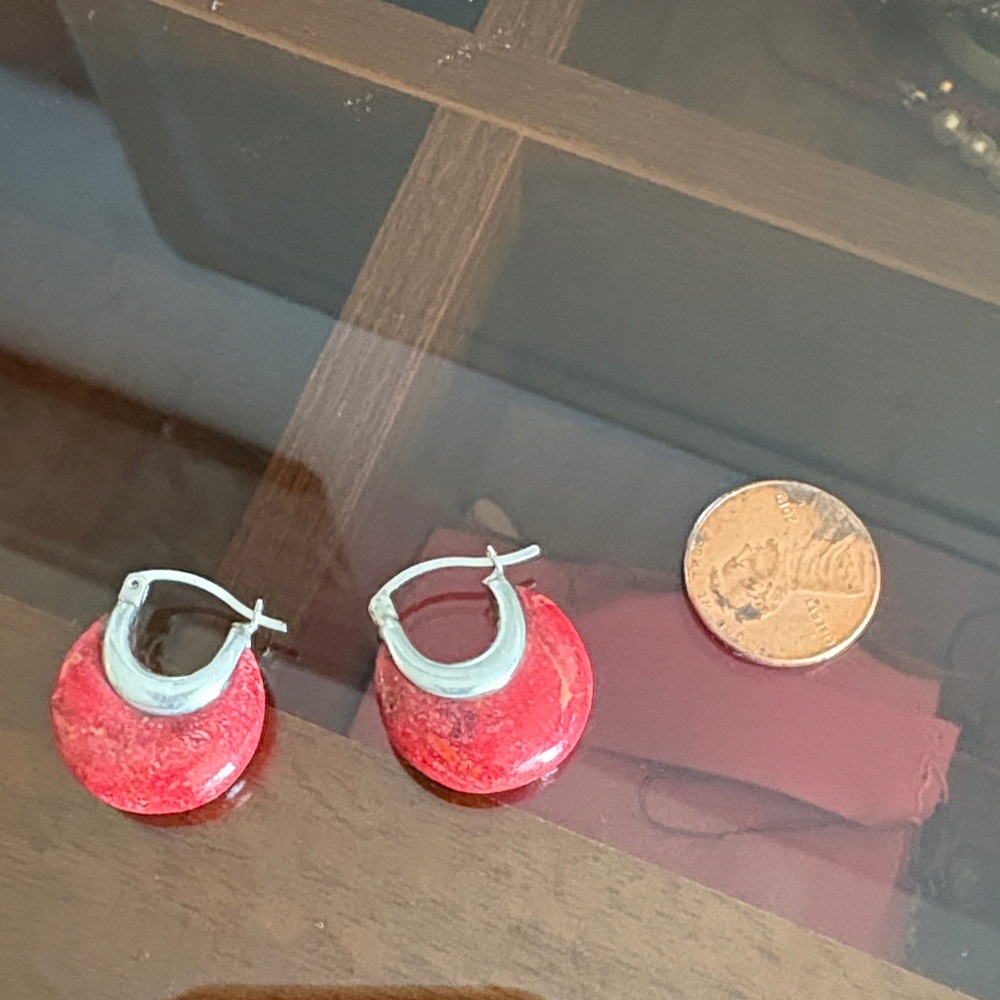 Silver 925 with red natural rock hoops